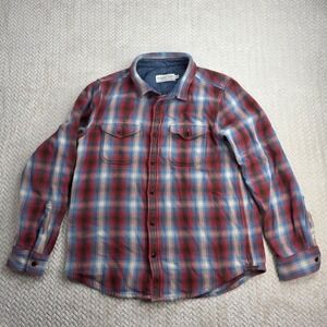 Outerknown Blanket Shirt Mens Medium Red Blue Plaid Heavyweight Organic Cotton